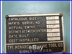 1956 MONARCH 10EE Tool Room Lathe Assorted Tooling 2 Chucks 440 Volts