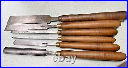 6 Vintage CHARLES BUCK LATHE CHISELS WOODWORKING TOOLS Gouge Skew round nose