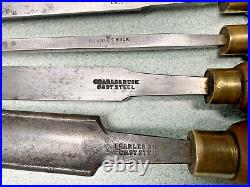 6 Vintage CHARLES BUCK LATHE CHISELS WOODWORKING TOOLS Gouge Skew round nose