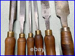 6 Vintage CHARLES BUCK LATHE CHISELS WOODWORKING TOOLS Gouge Skew round nose