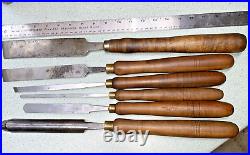 6 Vintage CHARLES BUCK LATHE CHISELS WOODWORKING TOOLS Gouge Skew round nose