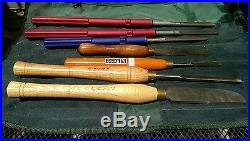 7 High Speed Steel HSS Wood Lathe Tools Chisel Sorby Crown others roll up case