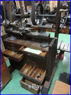 Antique American Watch Tool Jeweler's Watchmaker's Lathe with Wood Bench-RARE