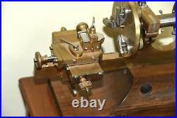 Antique Brass & Steel Watchmakers Lathe With Wood Base EXCELLENT