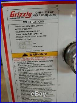 Grizzly G0554 14 X 40 Gap Bed Engine Lathe 3 Jaw Chuck Tool Posts Single Phase
