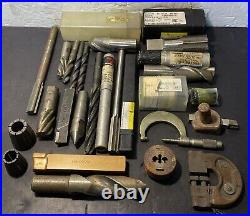 Lot of Machinist Lathe Tools HSS Taps Drills Carbide End Mills Metal CAT50 USED