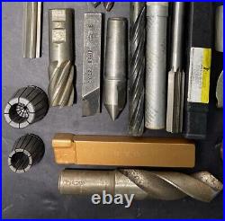 Lot of Machinist Lathe Tools HSS Taps Drills Carbide End Mills Metal CAT50 USED