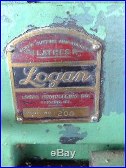MACHINIST TOOL LATHE Logan Model 200 Lathe 10 Swing