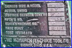 MONARCH MACHINE TOOL ENGINE LATHE 16 x 54 MODEL CY