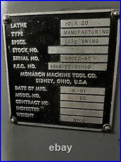 MONARCH MODEL 10EE TOOL ROOM LATHE WITH Tracer Attachment