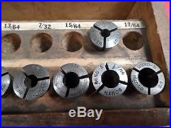 Machinist Tool 9 South Bend Collet Draw Bar Set, Collets & Original Wood Box
