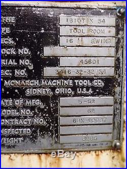 Monarch Tool Room Lathe Model 62 1610T x 54