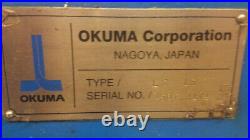 OKUMA LR15 CNC DUAL-TURRET LATHE, TOOL SETR, CONVEYOR, for REPAIR or PARTS