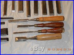 Old Tool (20) Vintage Carpenter Wood Chisels & One Lathe Chisel. Good Handles