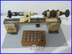 Pultra watchmakers 10mm lath & 21 collets old vintage watchmakers lathe