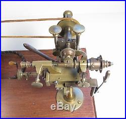 Rare Antique Brass Watchmakers Miniature Lathe or Gear Cutter Tool with Collets