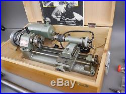Vintage Unimat Db200 Lathe & Accessories In Wood Box Austrian Made Red Badge
