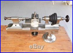 VINTAGE WOLF JAHN 8mm WATCHMAKER LATHE With COMPOUND TOOL REST, MOTOR, CTR. SHAFT