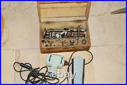 Vintage Watchmakers lathe in Original Box. With tools and Attachments and Motor